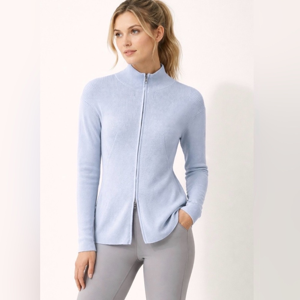 Rhone Women’s Porto Merino Blend Full Zip Sweater in light blue, Size XS